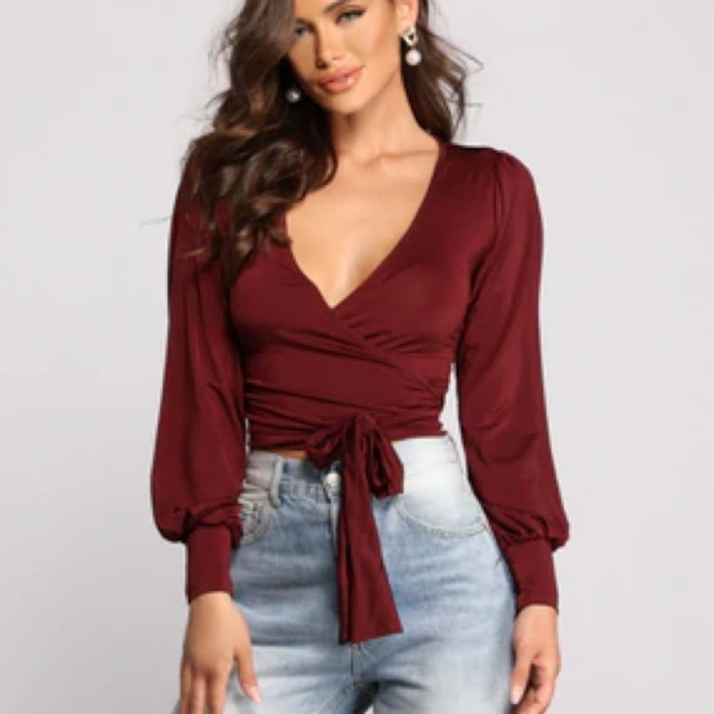 Windsor store slinky maroon crop top tie waist